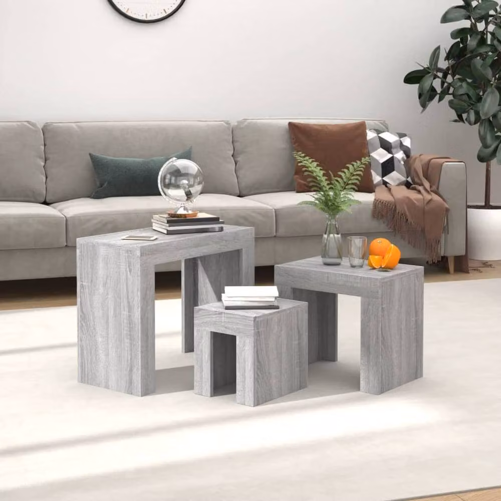 Berkfield Home Nesting Coffee Tables, 3 Piece Set in Grey Sonoma Engineered Wood – 2