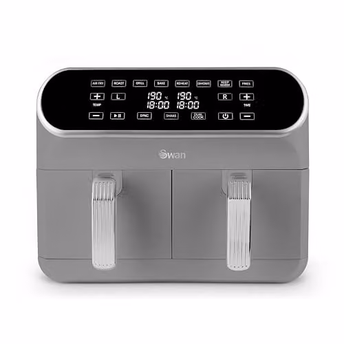 Swan SD10519GR Retro Dual Basket Air Fryer with Cyclone Technology, 8L, 1700W, Grey