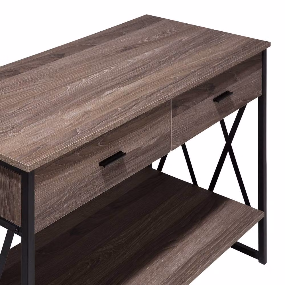 Wyld and Coco Taupe Melamine Console Table with 2 Drawers and Black Metal Frame, W: 107 cm, D: 46 cm, H: 76 cm – 5