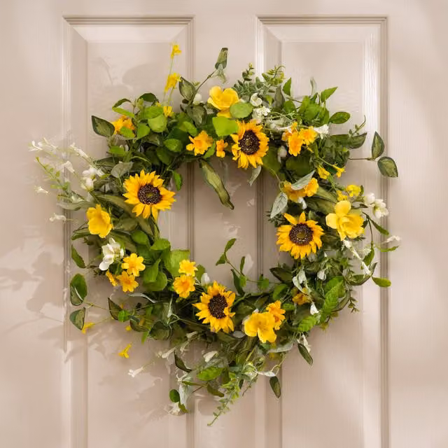 Scottish Everlastings Ltd Yellow Sunflower Floral Hanging Wreath, Diameter: 55 cm