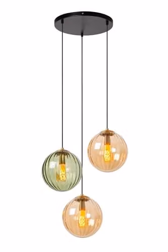 Lucide Monsaraz Dimmable Adjustable Retro Glass Pendant Light, Green, Diameter: 35 cm