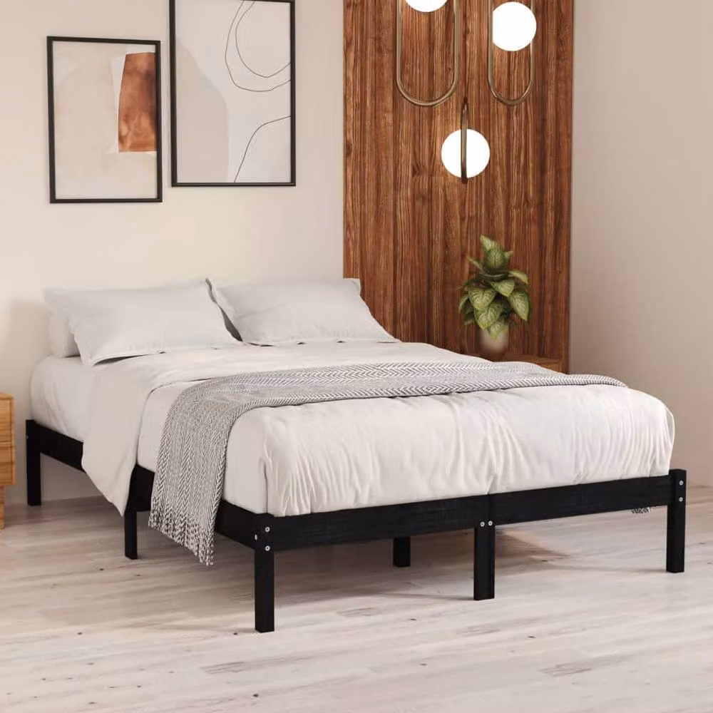 Berkfield Home Modern Black Solid Wood Pine Bed Frame W/D/H: 200 x 200 x 31 cm – 2