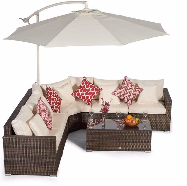 Giardino Santorini 5 Seat Rattan Corner Sofa Set with Coffee Table in Brown and Grey