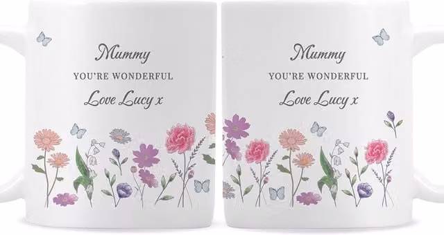Personalised Memento Company Women's Wild Flowers Ceramic Mug in White