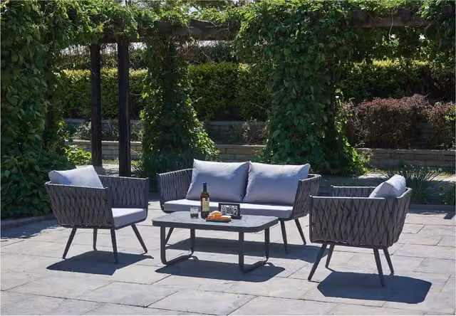 Life Interiors 4 Piece Modern Rattan Outdoor Sofa Set with Grey Cushions
