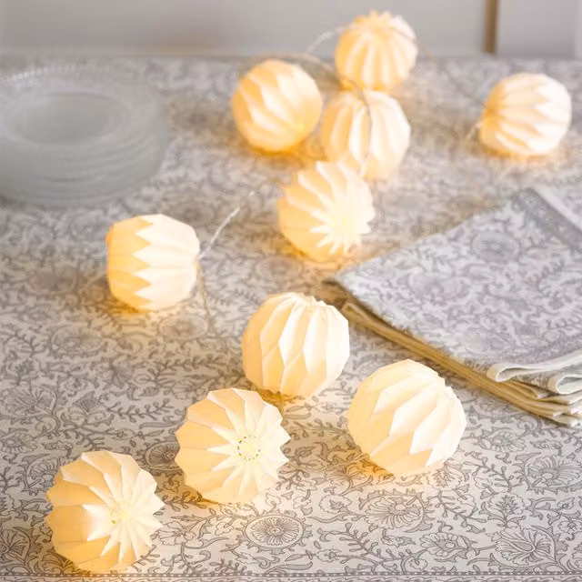Bloom White Paper Lantern LED String Lights with Warm White Glow