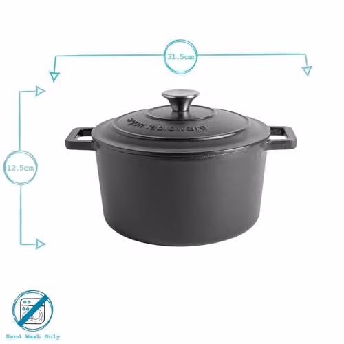 Argon Tableware Matte Black Enamelled Cast Iron Round Casserole Dish with Self-Basting Lid, 4.5 l – 2