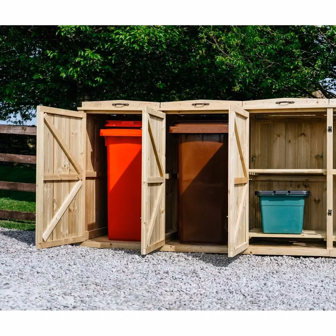 Buttercup Farm Chatburn Bin Store in Brown, Fits 2x 180L/240L Wheelie Bins & 6x Boxes, W/D/H: 148.0 x 80.4 x 120.0 cm – 4