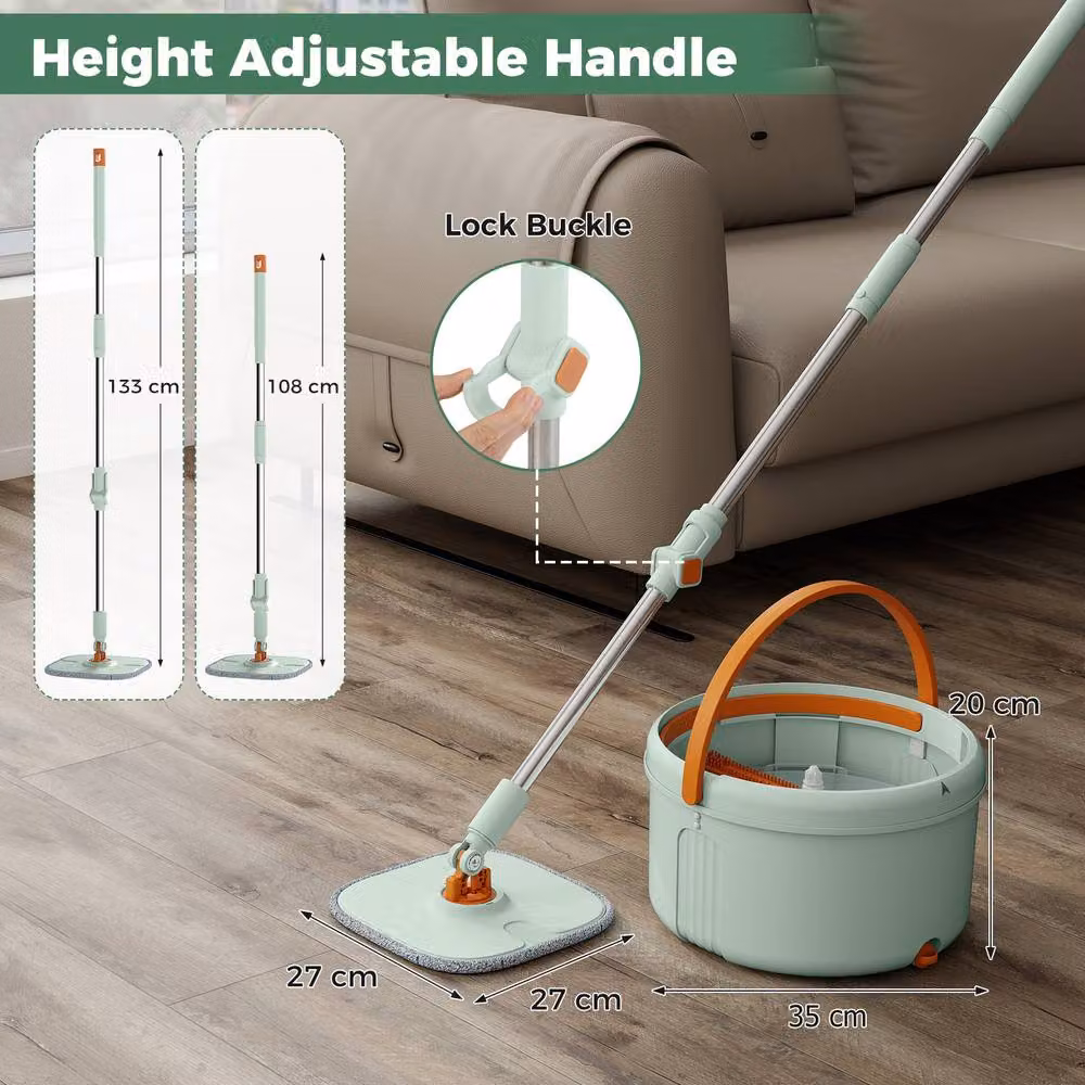 Costway Mop and Bucket Set with Wringer and 2 Microfibre Pads in Green – 3
