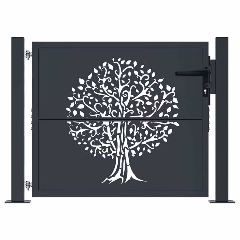 Berkfield Home Steel Garden Gate with Tree Design in Anthracite, W/H: 105 x 105 cm – 3