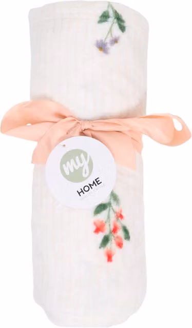 My Home Posie Floral Printed Fleece Throw in White and Pink