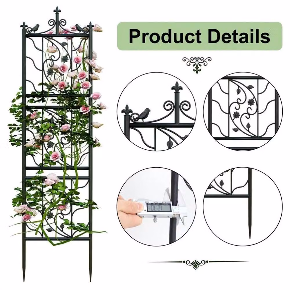 SPETLEK Black Metal Rose Climbing Plant Support Trellis Fence Panels, 6 Pieces – 3