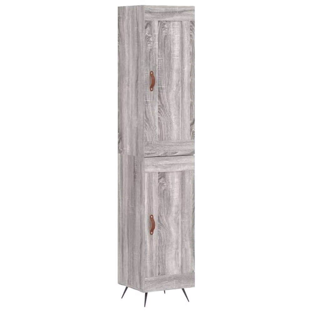 Berkfield Home Grey Sonoma Highboard with Hinged Doors and Internal Shelves, W/D/H: 34.5 x 34.0 x 180.0 cm