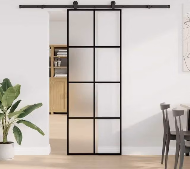 Berkfield Home Modern Sliding Door with Hardware Set, Black ESG Glass and Aluminium, W: 76 cm, H: 205 cm