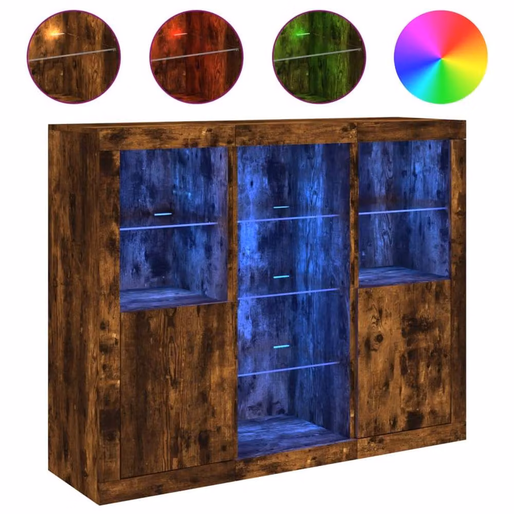 Berkfield Home 3-Piece Smoked Oak Sideboard Set with Integrated LED Lighting in Brown – 3