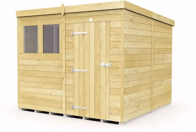 Buttercup Farm Brown Wooden Pent Shed with Single Door and Windows, L231 x W243 x H201 cm