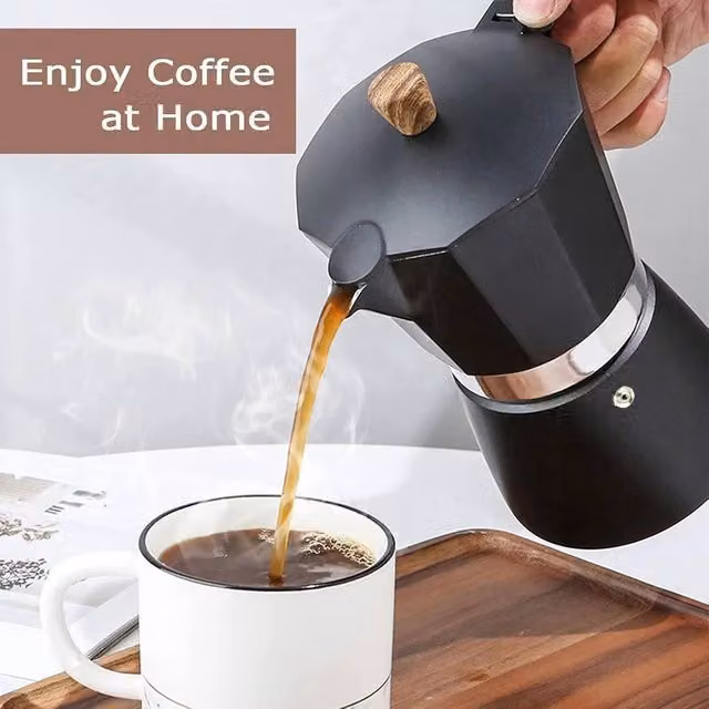 NESTLUNE Espresso Coffee Maker Percolator Stove Top, Black, W/D/H: 15 x 15 x 15 cm