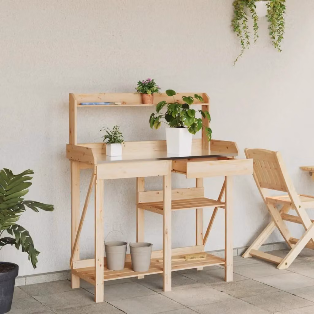 Berkfield Home Potting Bench with Shelves in Brown Solid Fir Wood – 2