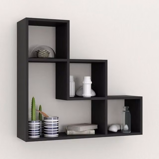 URBNLIVING 3 Step Wall Mounted Wooden Ladder Shelf in Black