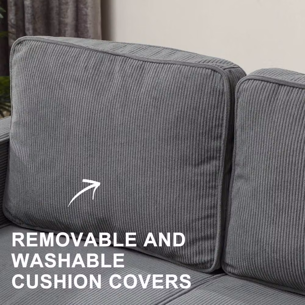 Wyld Haus Sono Vare Grey Corduroy 2 Seater Compact Sofa with Storage and Wooden Legs W/D/H: 117 x 79 x 46.5 cm – 4
