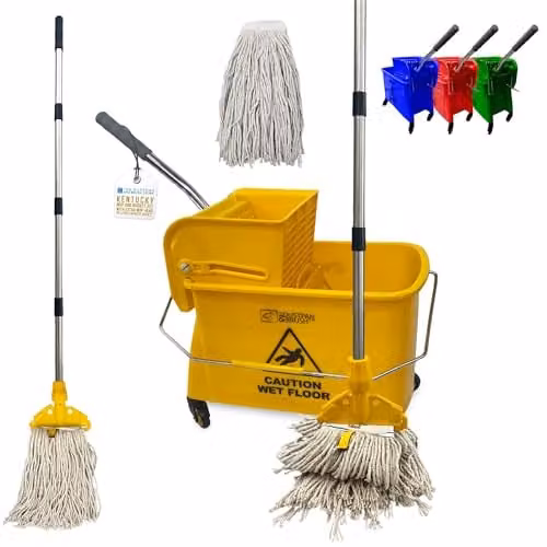 TDBS Professional Kentucky Floor Mop and Bucket Set with Wringer and Refillable Head, Yellow – 1