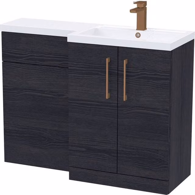 Balterley Modern Matt Black Woodgrain Right-Hand Vanity and WC Unit Combination, W: 110 cm, H: 84 cm – 1