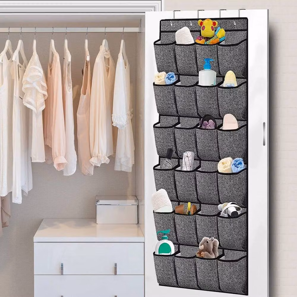 NESTLUNE 24 Pocket Over The Door Hanging Shoe Holder Organiser in Grey – 2