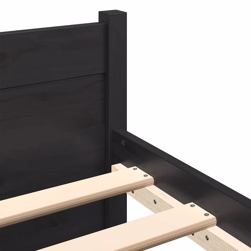 Berkfield Home Beautiful Modern Black Solid Pine Wood Bed Frame W/D/H: 140 x 190 cm – 4
