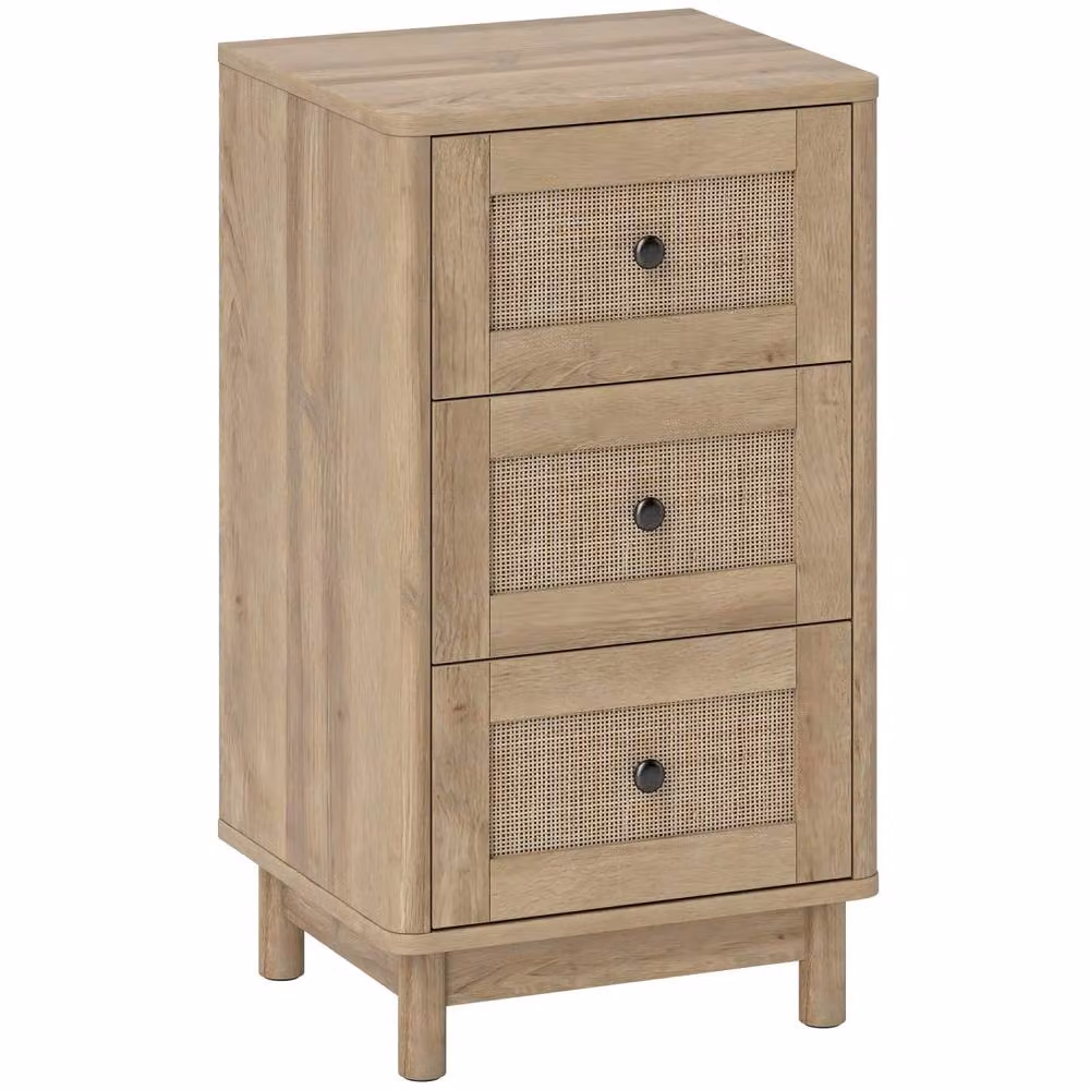 Wyld Haus Milu 3 Drawer Compact Chest in Light Oak with Rattan Details, W: 40 cm, H: 72 cm, D: 35 cm – 2