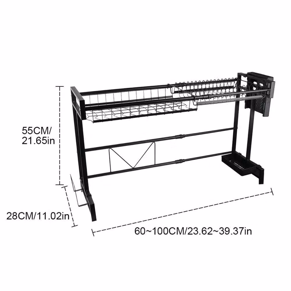 FLAVORA 1 Tier Expandable Over The Sink Dish Drying Rack in Black, W: 100 cm, D: 60 cm – 2