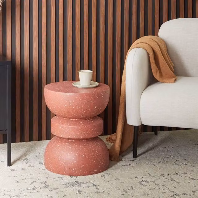 Wyld and Coco Red Terrazzo Hourglass Side Table, Weather-Resistant Fibreglass, H 45 cm x W 37 cm x D 37 cm