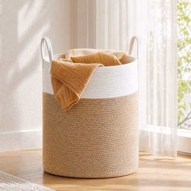 SONGMICS Childrens Laundry Basket and Storage Hamper, Brown