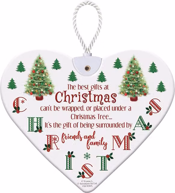 Sensations Christmas Hanging Heart Plaque in Multicolour Ceramic