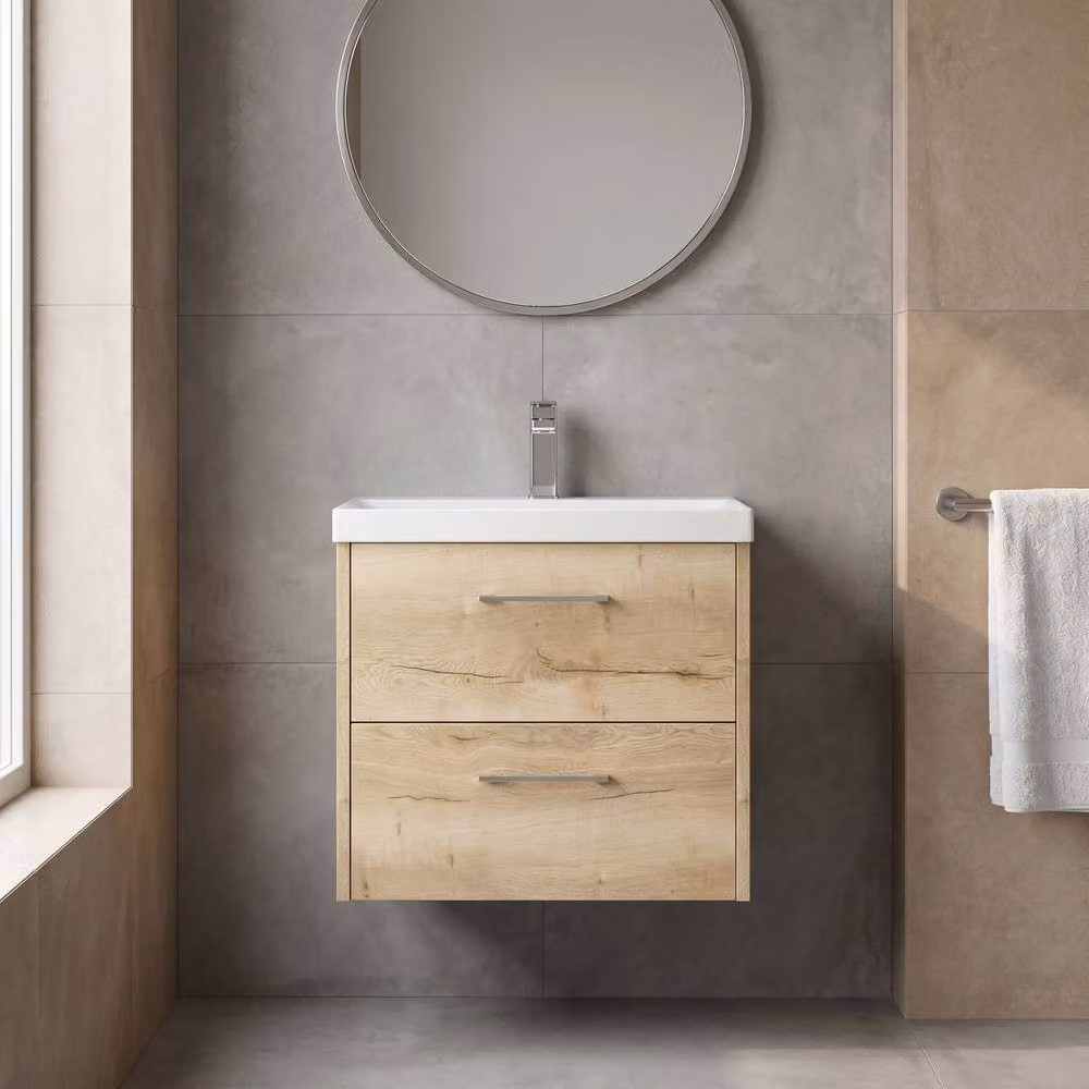 Balterley Winshill 2 Drawer Wall Hung Vanity Basin Unit, Light Oak Brown, Width: 60 cm – 2