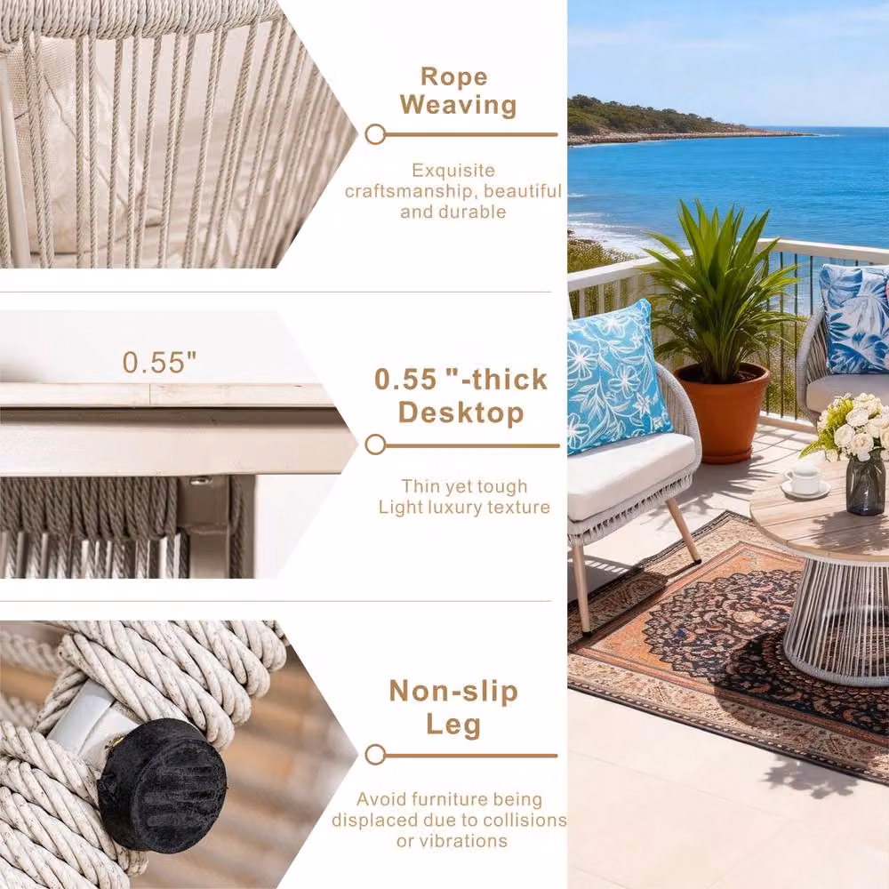 Direct Wicker 4 Person Outdoor Conversation Sofa Set with Coffee Table in Grey and Beige – 4