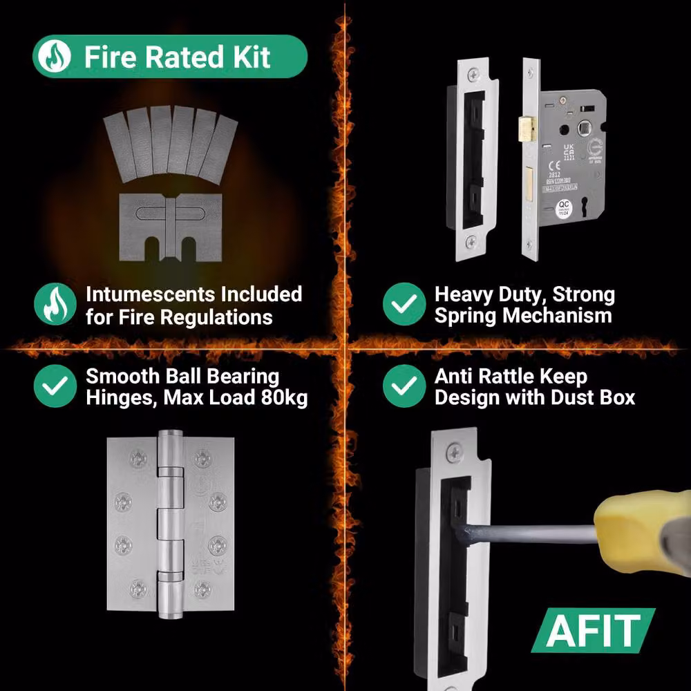 AFIT Satin Stainless Steel Fire Rated Return to Door Handles with Sash Lock and Hinges in Silver, 150 x 150 mm – 4