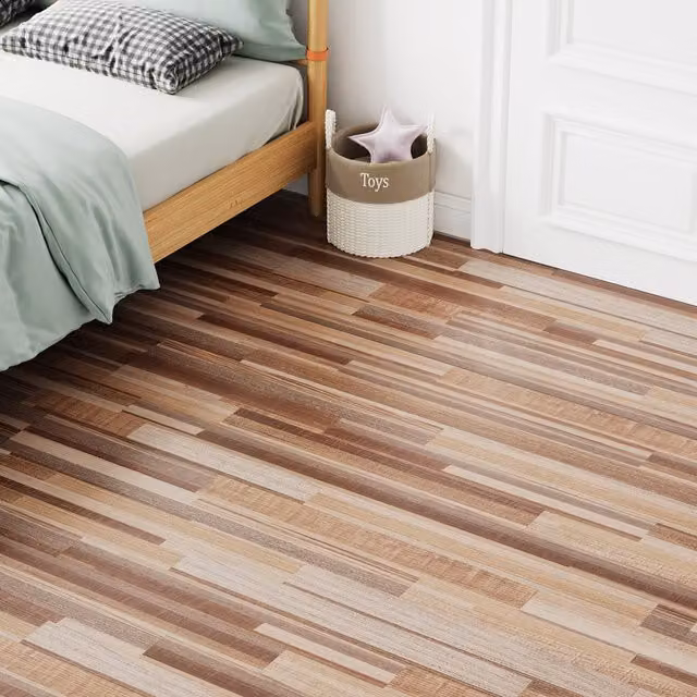 Darphe 36 Piece Self Adhesive PVC Wood Grain Floor Tiles in Rustic Brown