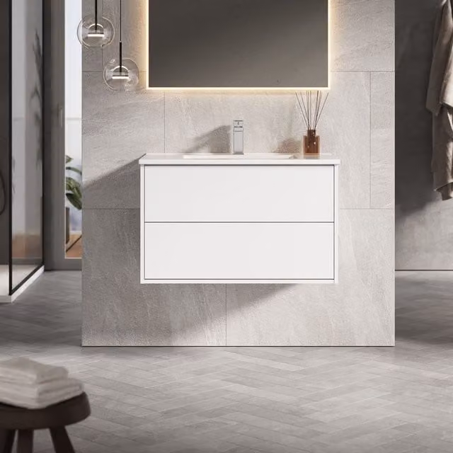 Banyetti Venti 800mm Wall Hung Vanity Unit with Athena Basin, Matt White