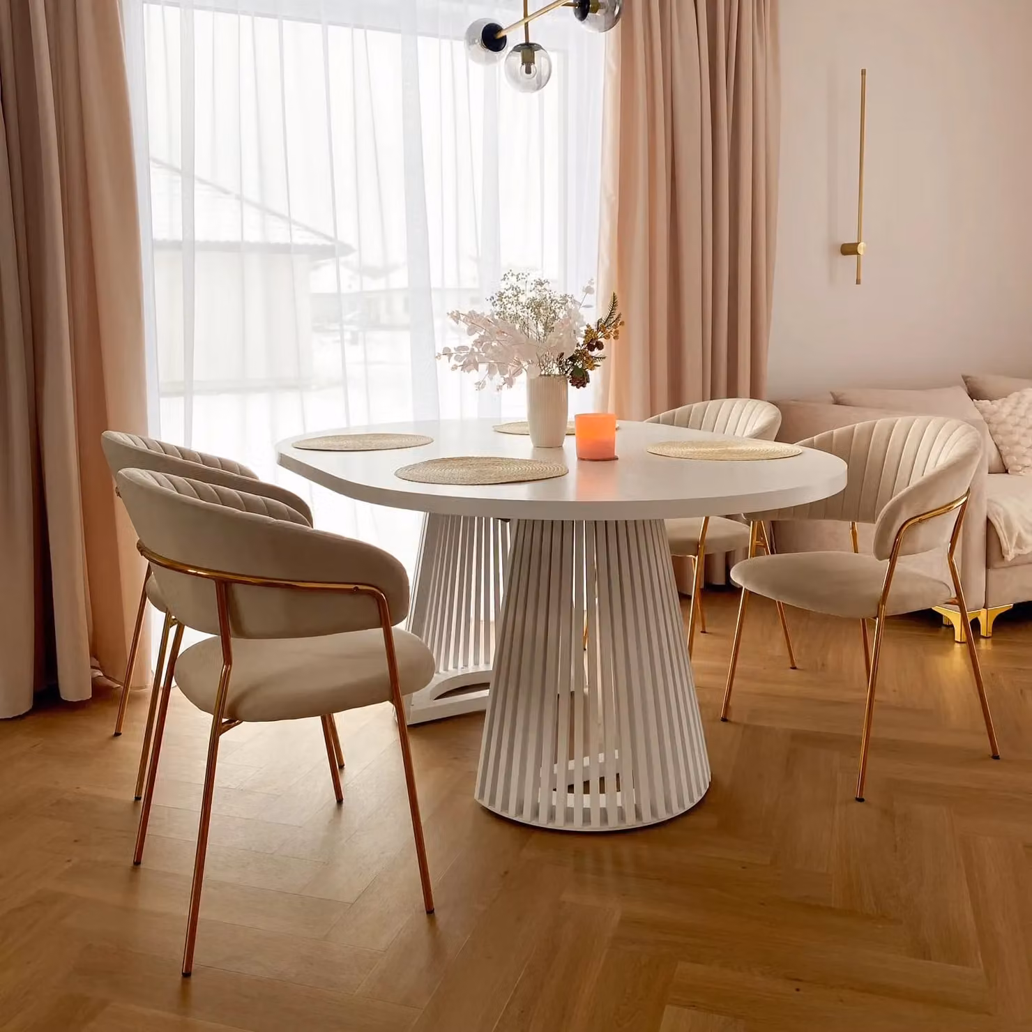 Heze Furniture Ruston Modern Round Extendable Dining Table in White, W/D/H: 100 x 100 x 77 cm – 2