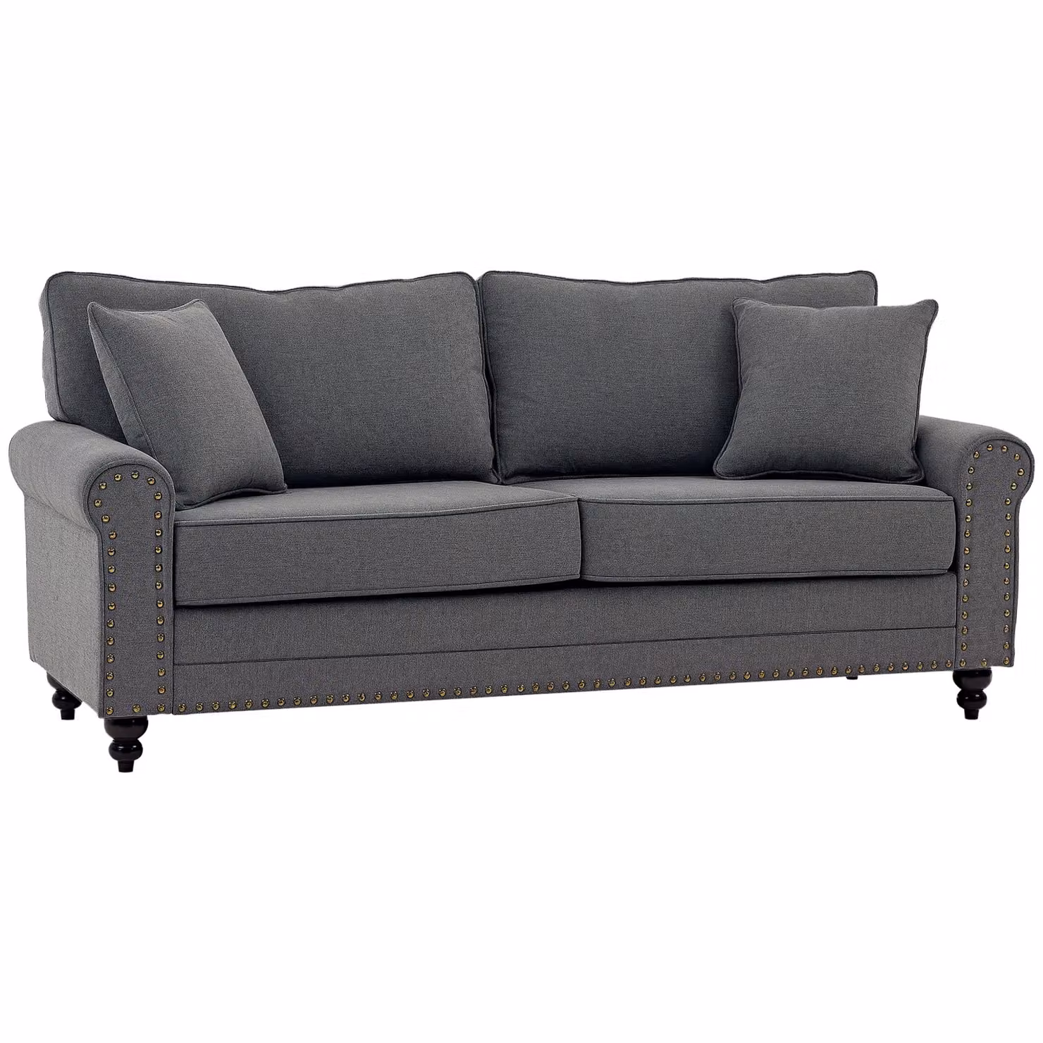 HOMCOM 3 Seater Fabric Sofa in Grey with Scatter Cushions and Nailhead Trim – 2