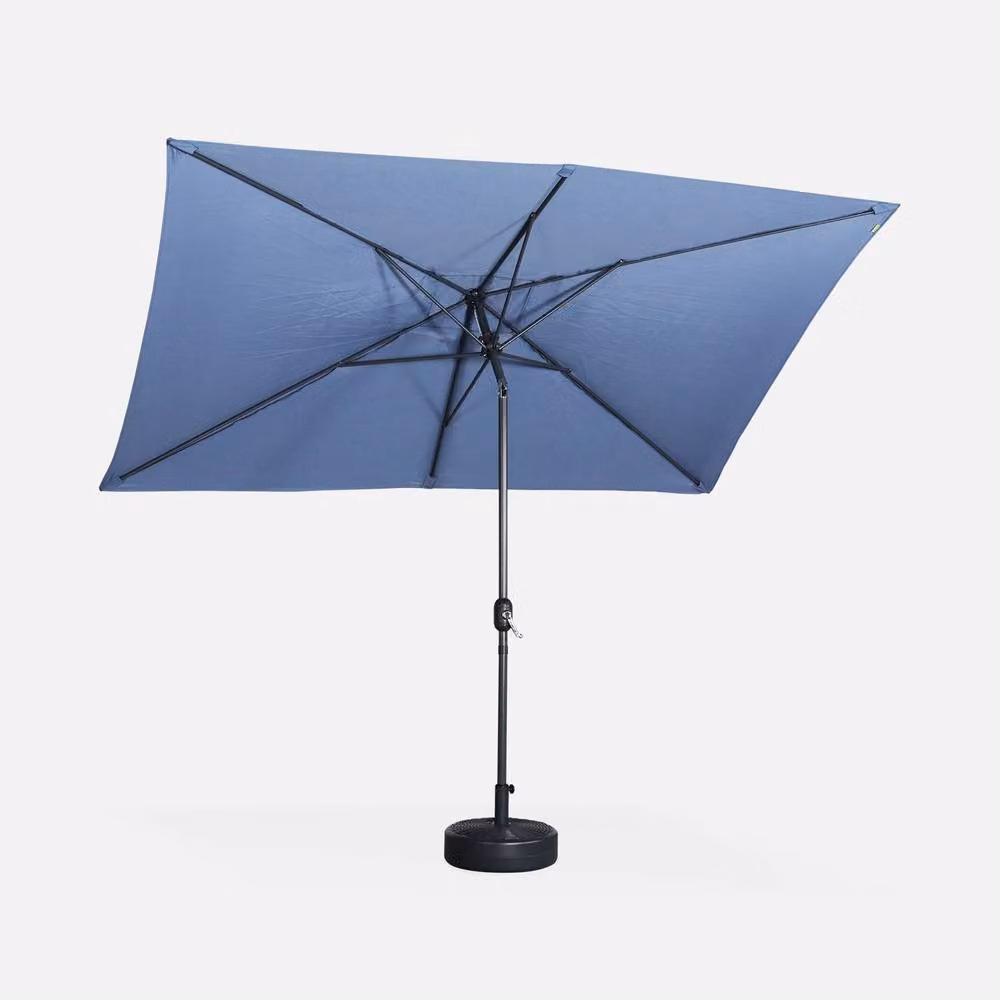 sweeek Rectangular Parasol with Central Pole in Blue, W: 300 cm, D: 200 cm, H: 240 cm – 2