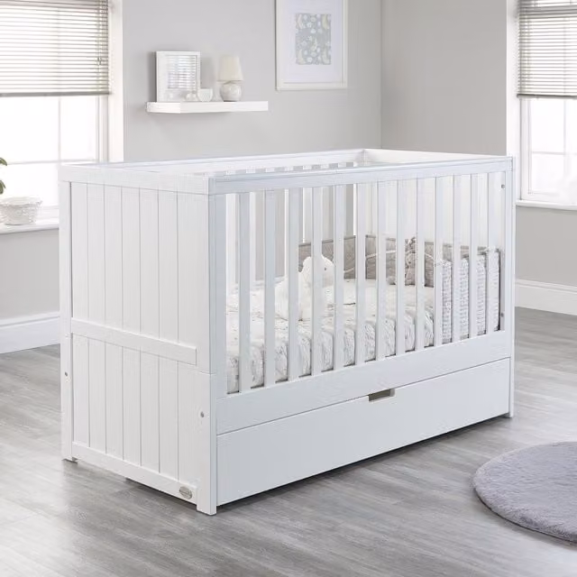 Baby Snooze Jo Modern Solid Wood Cot Bed with Drawers in White