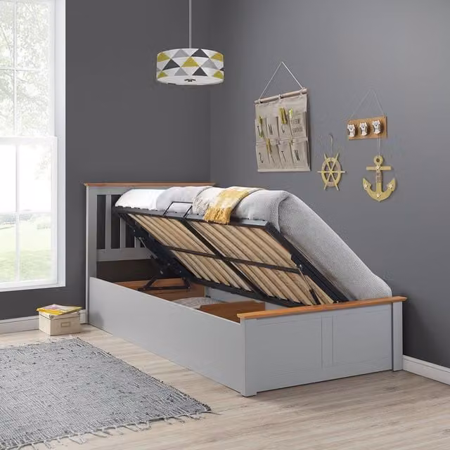 Bedmaster Francis Grey Wooden Ottoman Bed with 2000 Pocket Sprung Memory Foam Hybrid Mattress, W/D/H: 100 x 206 x 107 cm – 1