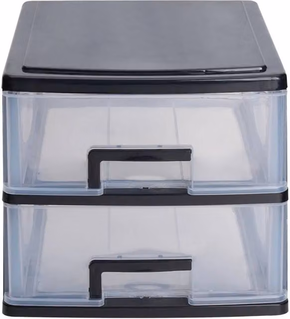 NESTLUNE 2 Tier Plastic Drawer Desktop Organiser Storage Tower in Transparent/Black, W/D/H: 100 x 22 x 100 cm – 1