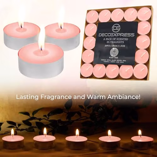 Deco Express Peach Jasmine Scented Tealight Candles, 25 Pack, Orange – 6