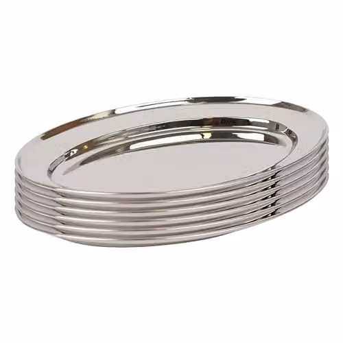 Argon Tableware Oval Stainless Steel Serving Platters, Silver, Pack of 6, W: 30 cm, D: 20.5 cm