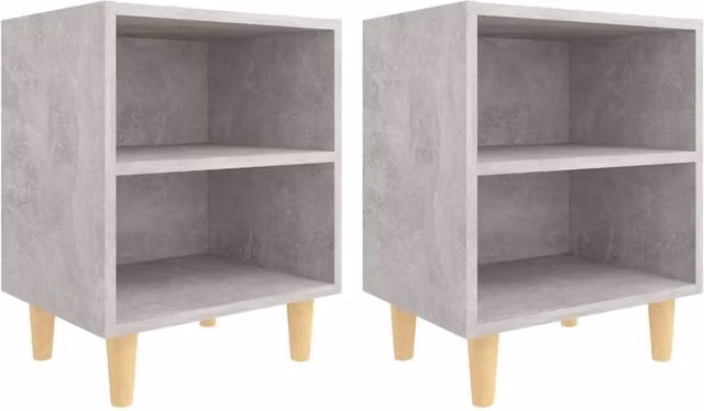 Berkfield Home Set of 2 Bedside Cabinets with Solid Wood Legs in Concrete Grey, W/D/H: 40 x 30 x 50 cm