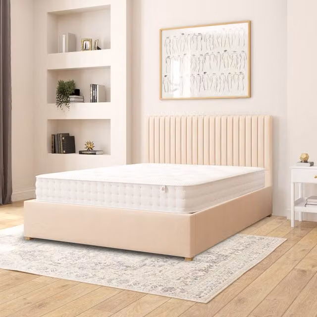 Aspire Grant Fabric Ottoman Storage Bed in Beige Linen Fabric, W/D/H: 180 x 200 cm