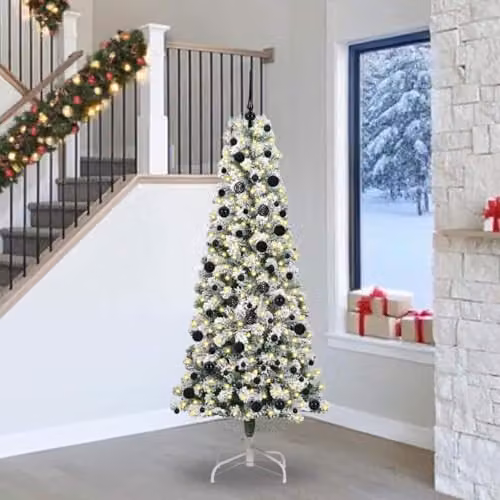 vidaXL Artificial Hinged Christmas Tree in Green and White, Height: 240 cm – 2
