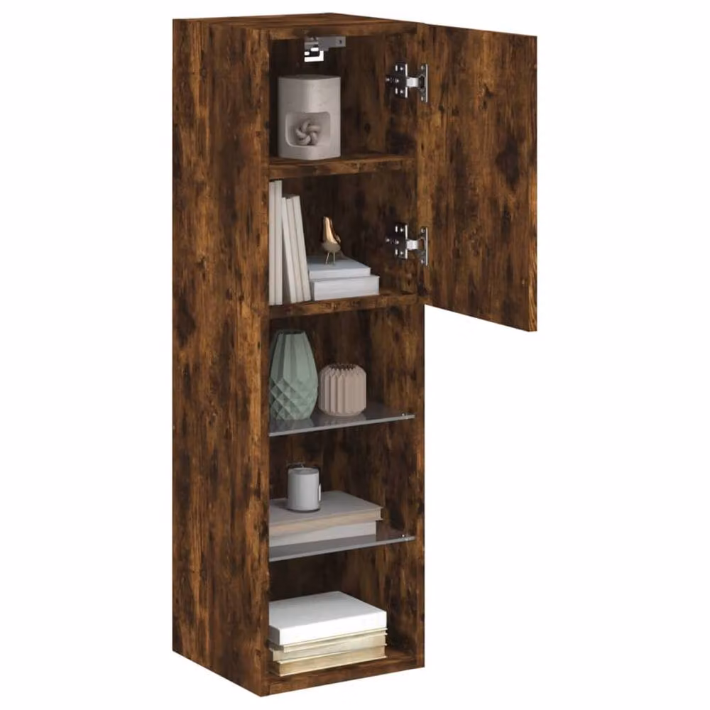 Berkfield Home Modern TV Cabinet with Integrated LED Lights and Glass Doors in Smoked Oak Brown, W/D/H: 30.5 x 30 x 102 cm – 5